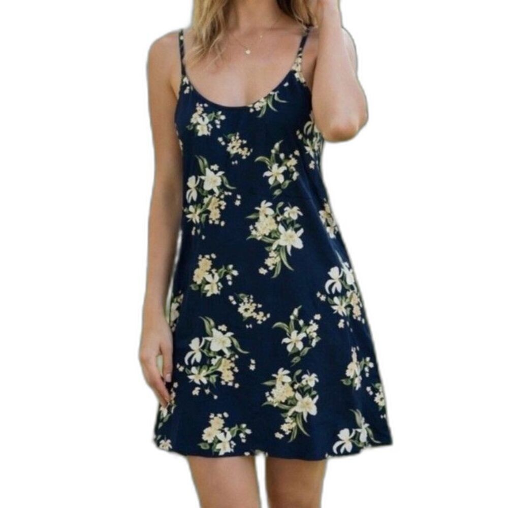 Reformation Puglia Dress in Yolanda 10 Blue Floral Strappy Slip Mini Sundress